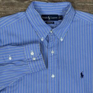 Polo Ralph Lauren Men's Classic Fit Stripe Buttondown Shirt‎ Blue Size 17 34/35